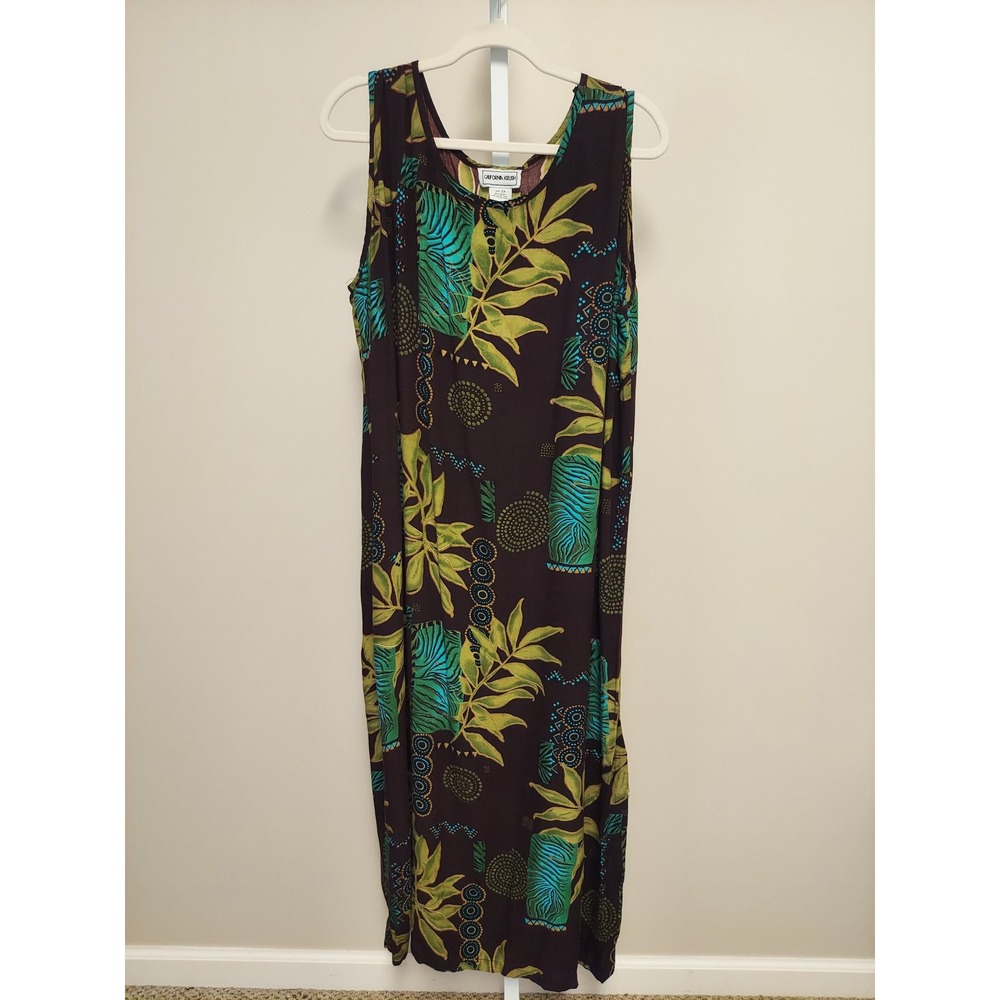 Vintage California Krush 2X Brown Tropical Sleeveless Maxi Dress Resort Vacation